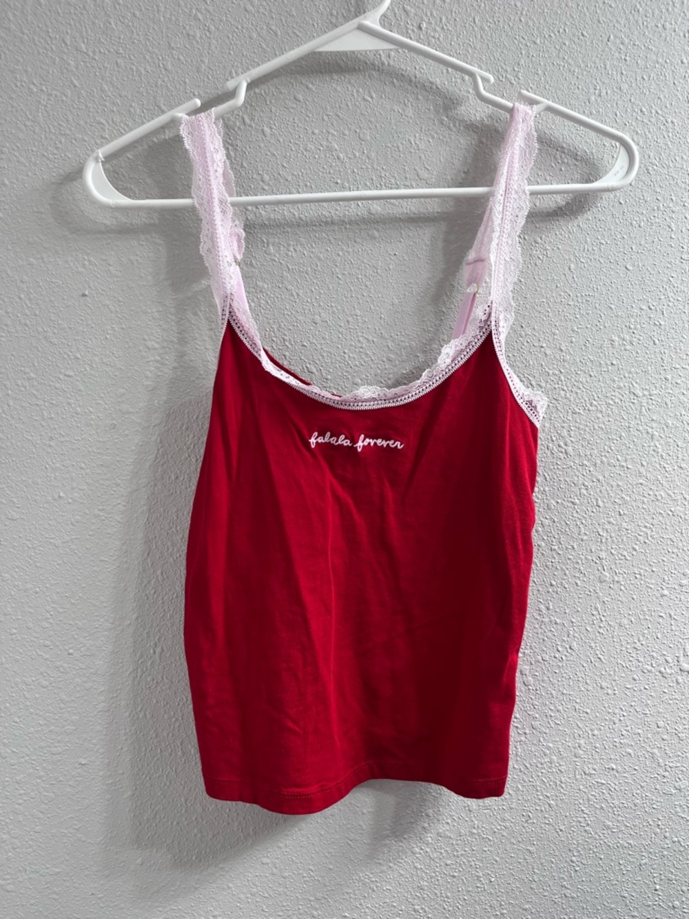 PINK Victoria's Secret Red Tank Top with Light Pink Lace Trim